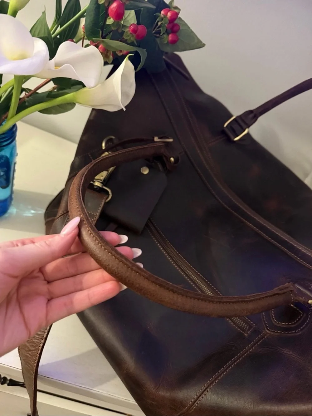 Dark Brown Leather Weekender Bag